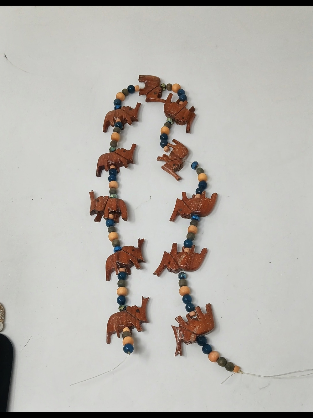 Vintage Hand-Carved Wooden Elephant Beads Deconstructed Strand